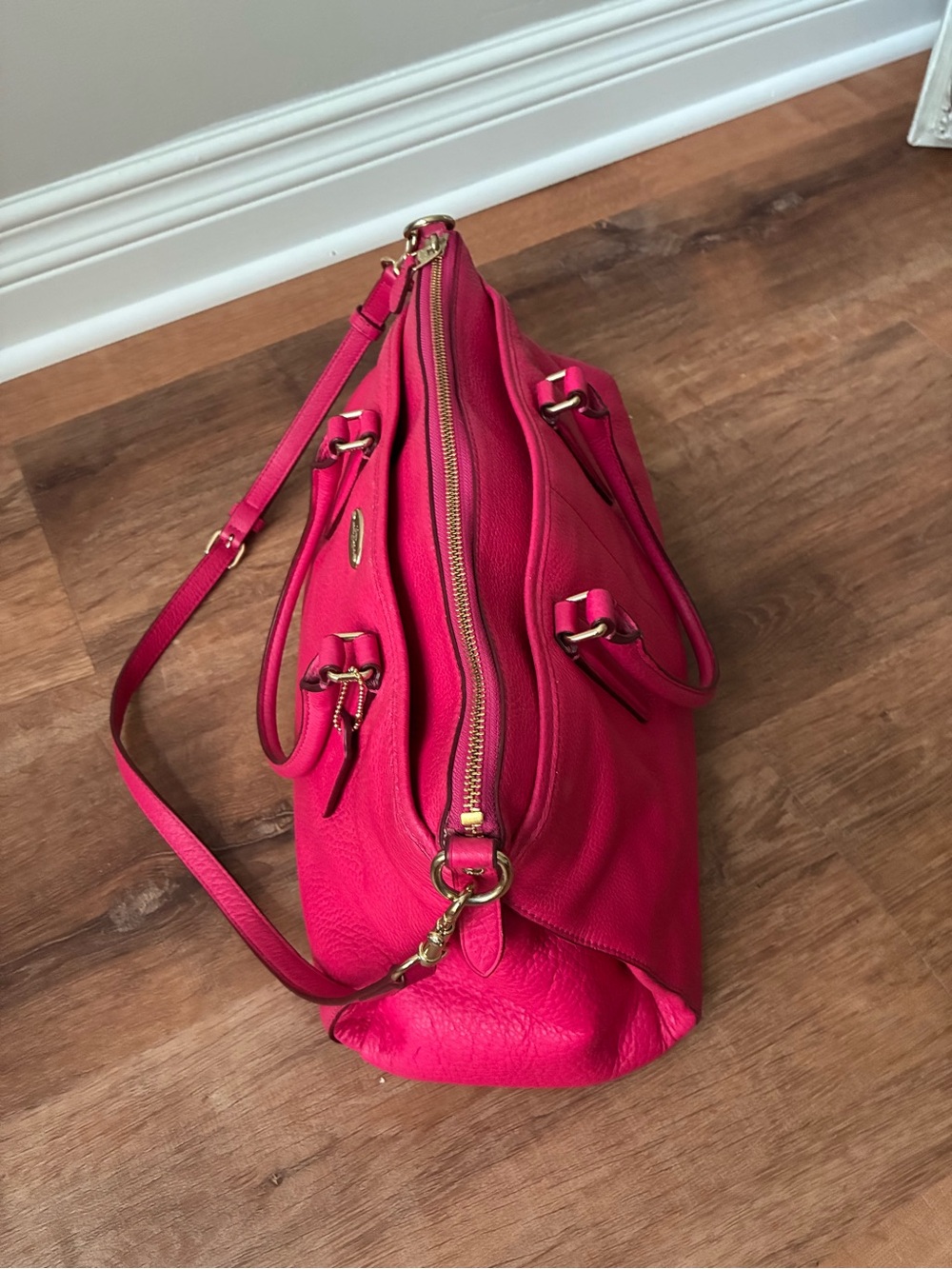 Coach Pink Pebbled Leather Satchel with Rainbow Chain EUC - Picture 11 of 16